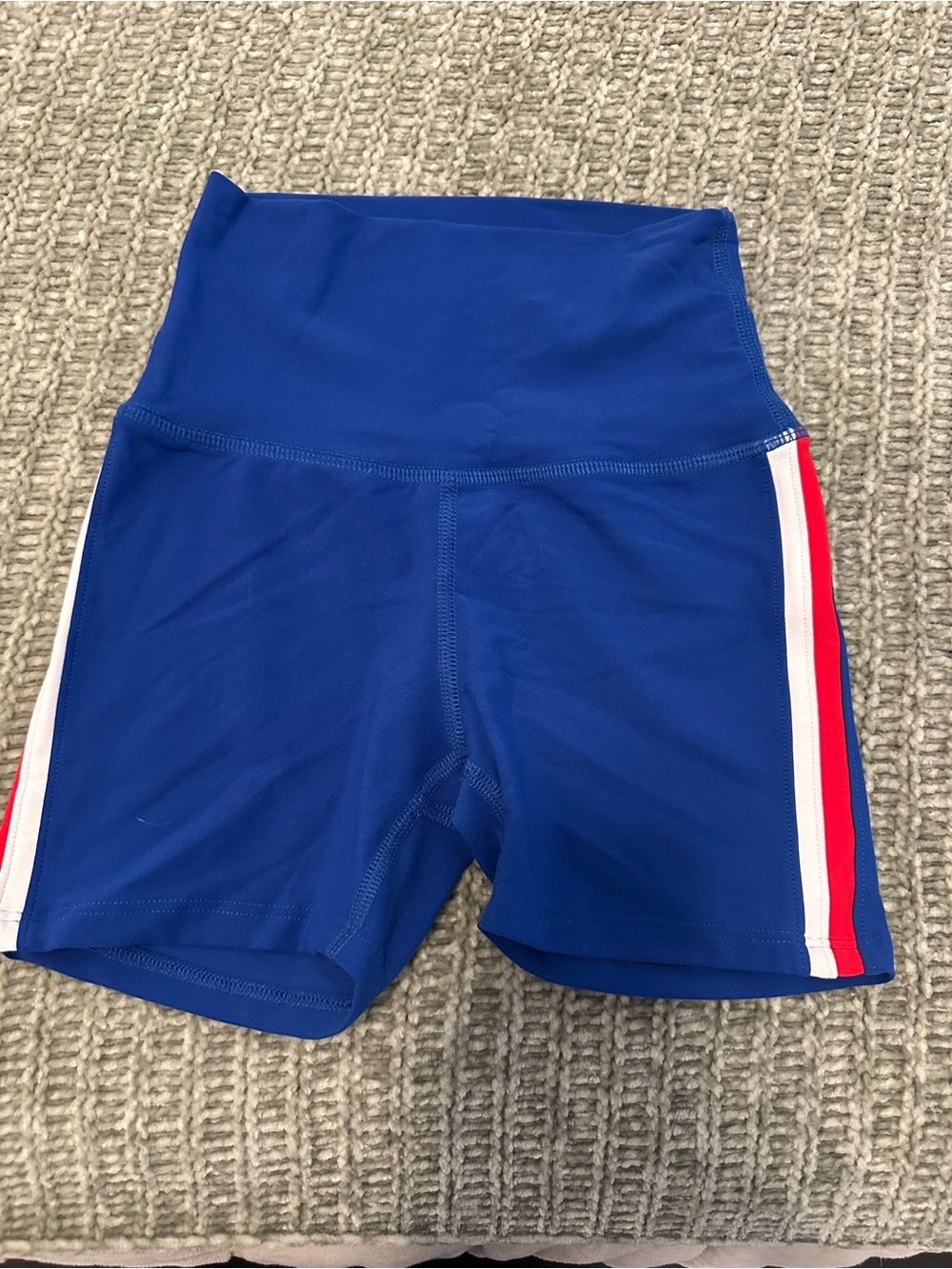 High-Waist Blue Women’s Active Shorts with Side Stripe